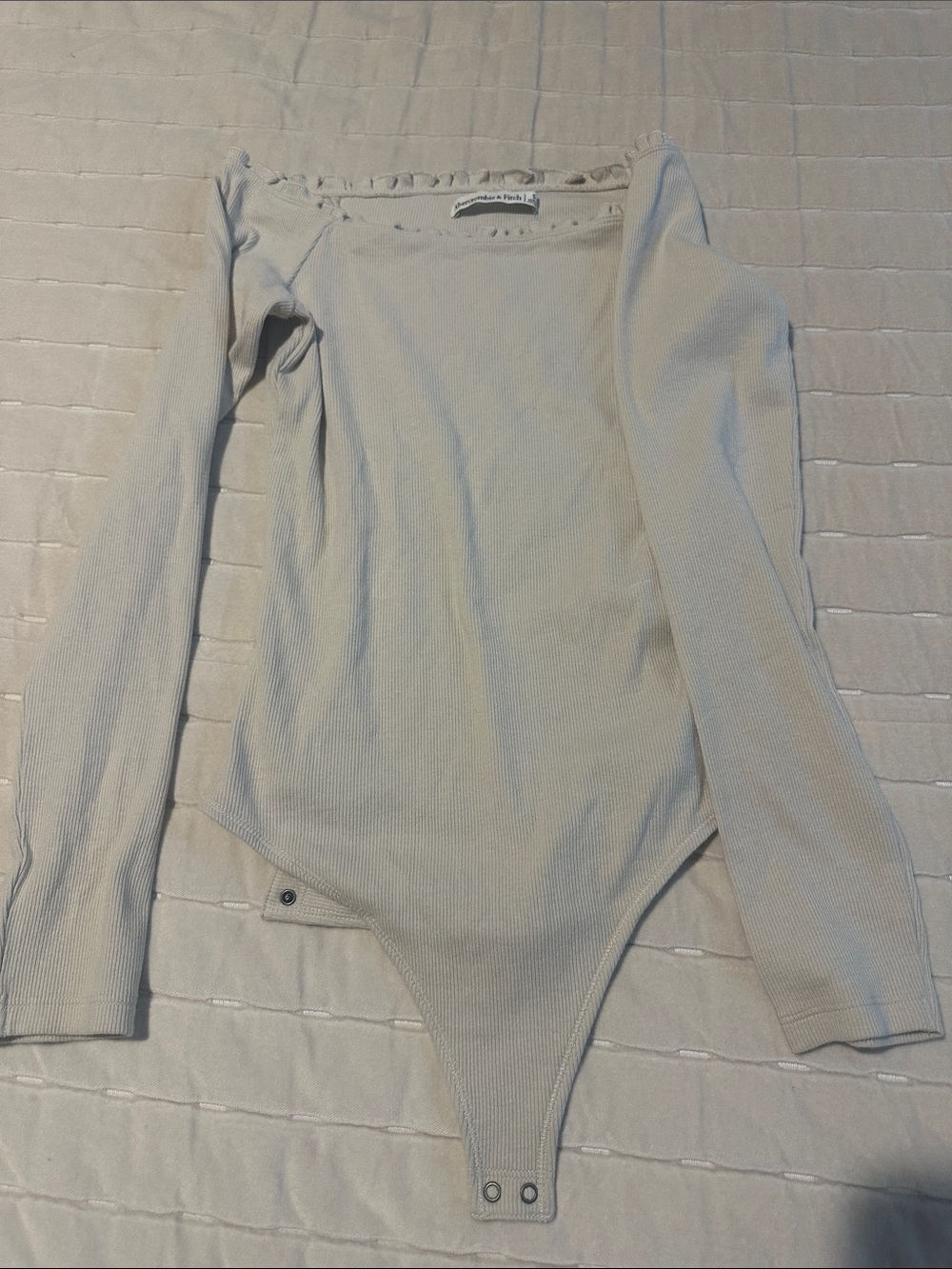 Abercrombie & Fitch Cream Ribbed Long Sleeve Bodysuit